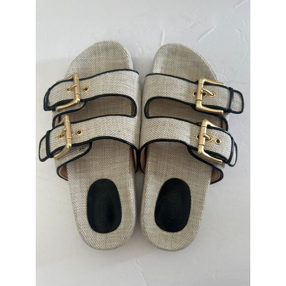 J. Crew Natural Light Canvas Strap Buckle Marlow Sandals Size 7.5 - Picture 2 of 8